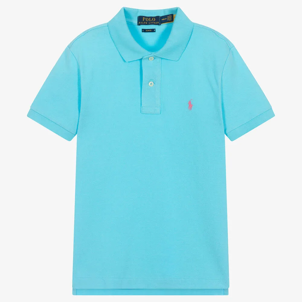 Teen Boys Blue Cotton Polo Shirt