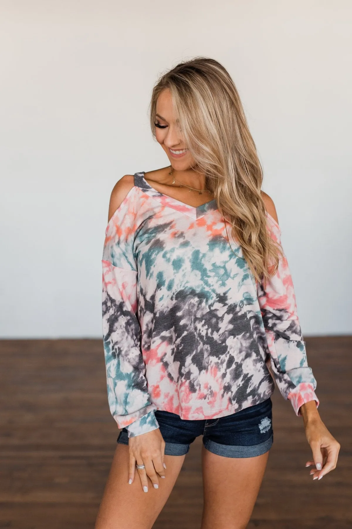 That's The Way Tie Dye Cold Shoulder Top- Multi