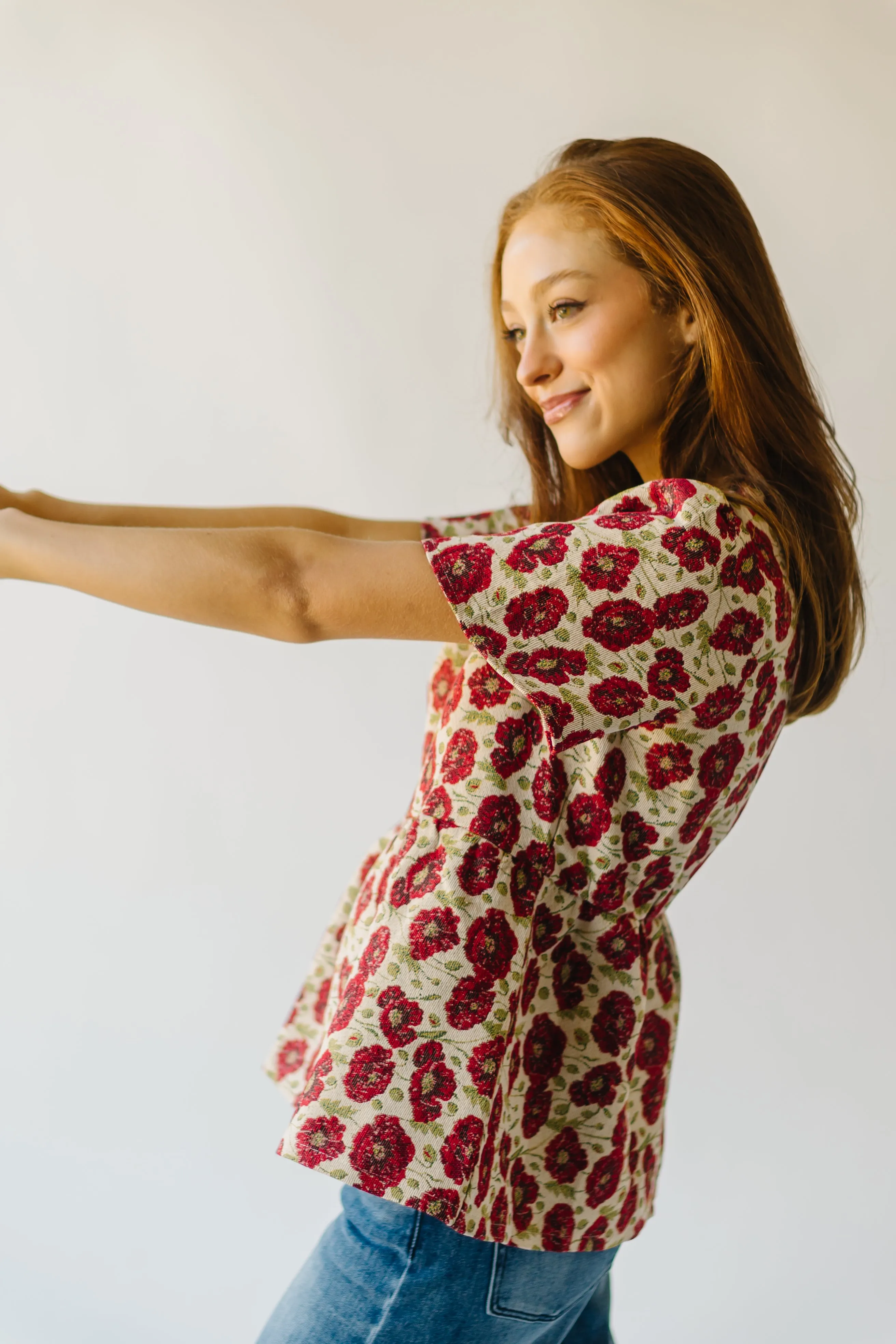 The Callister Floral Woven Blouse in Red Multi