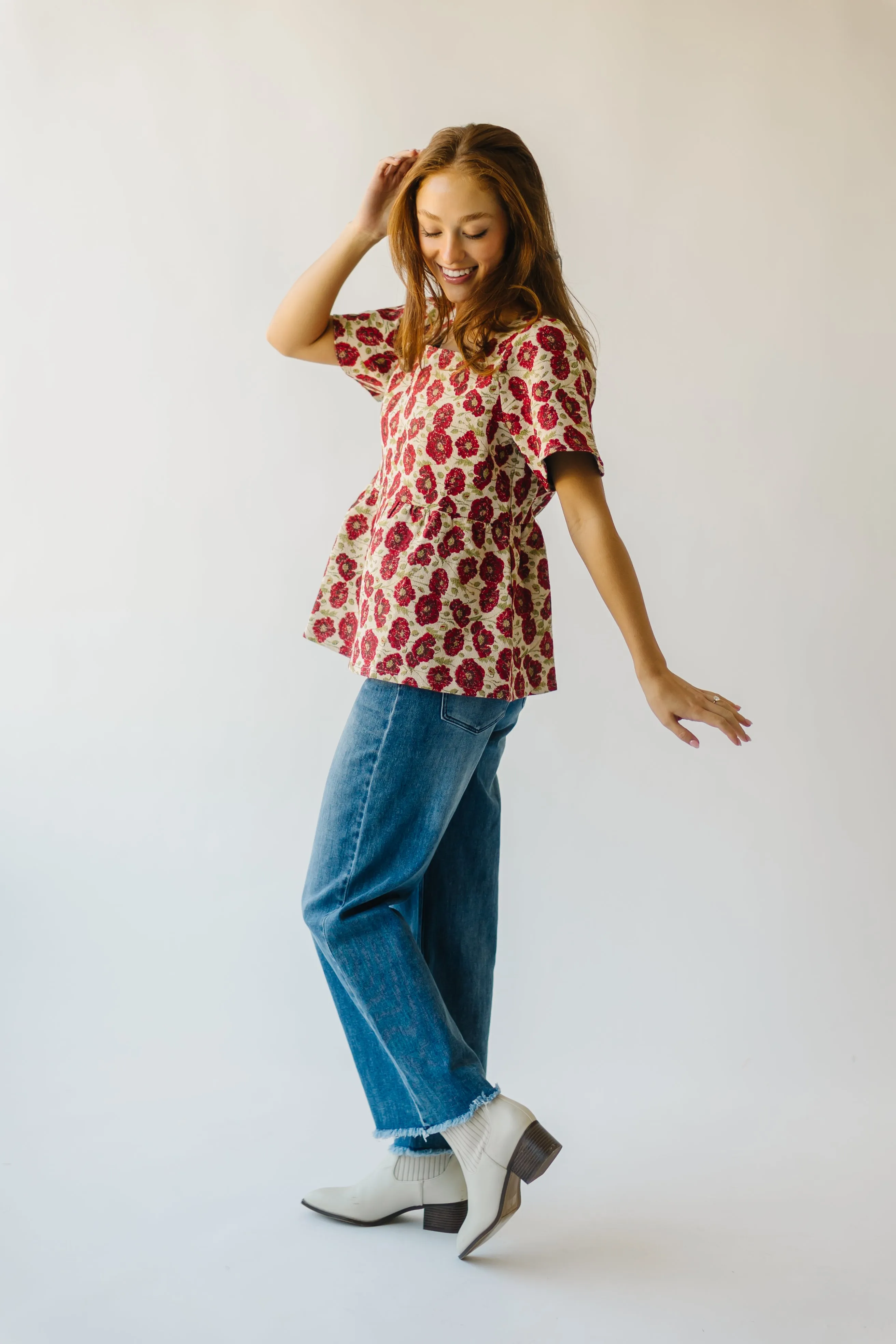 The Callister Floral Woven Blouse in Red Multi