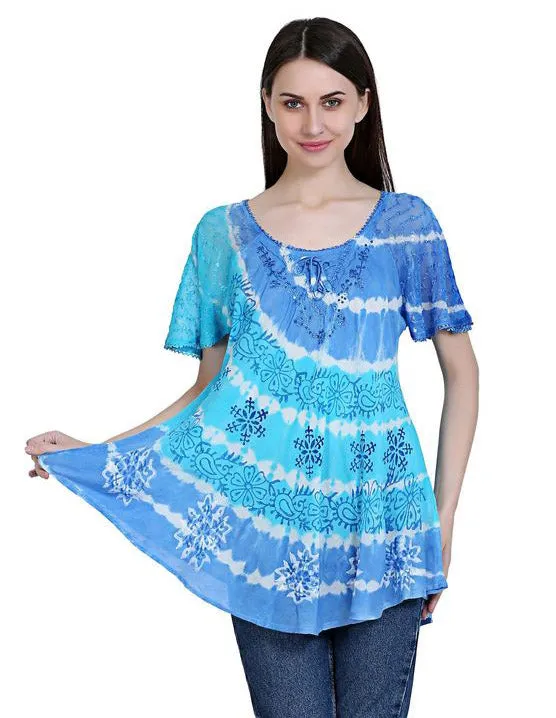 Tie Dye Cap Sleeve Rayon Top