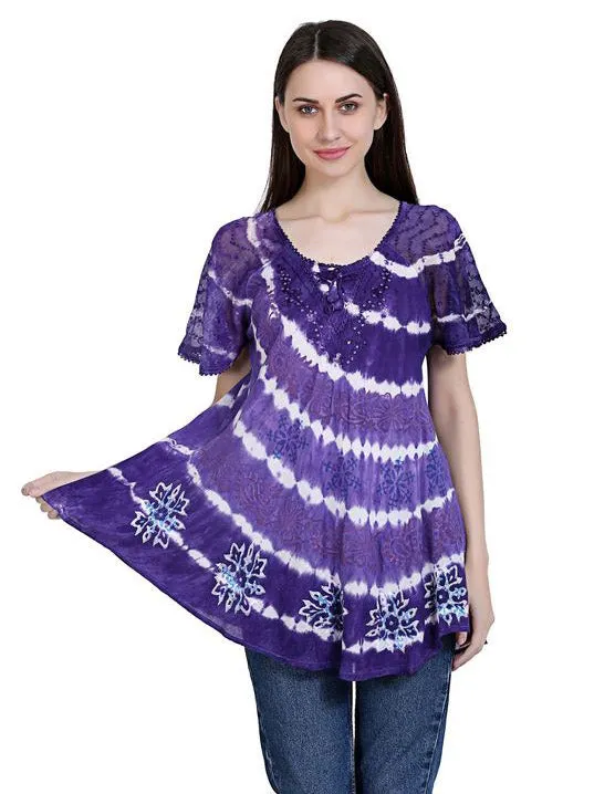 Tie Dye Cap Sleeve Rayon Top