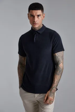 Towelling Polo Shirt | boohooMAN UK