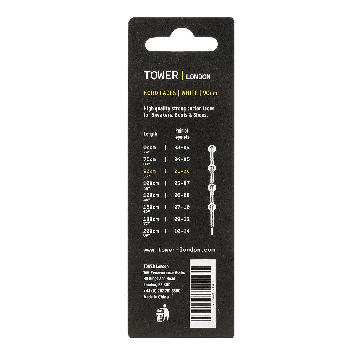 TOWER London White Kord Laces (90cm)