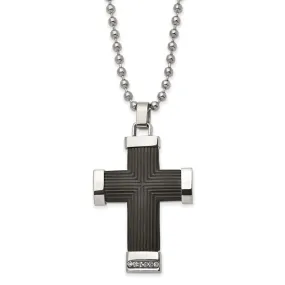 Two Tone Stainless Steel & Crystal Reversible Cross Necklace, 22 Inch