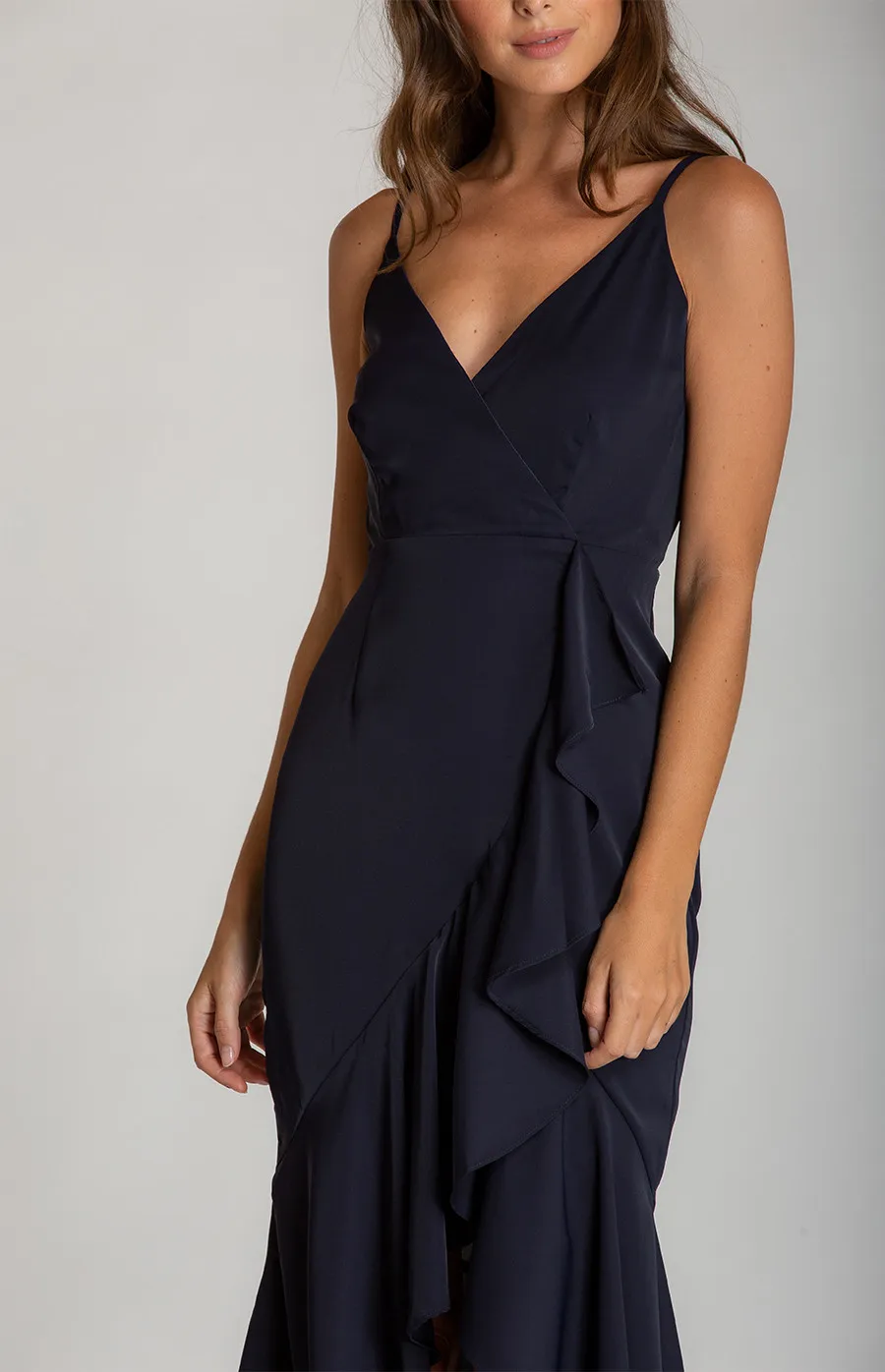  V-neckline Formal Dress with Waterfall Hemline (ADR933A)