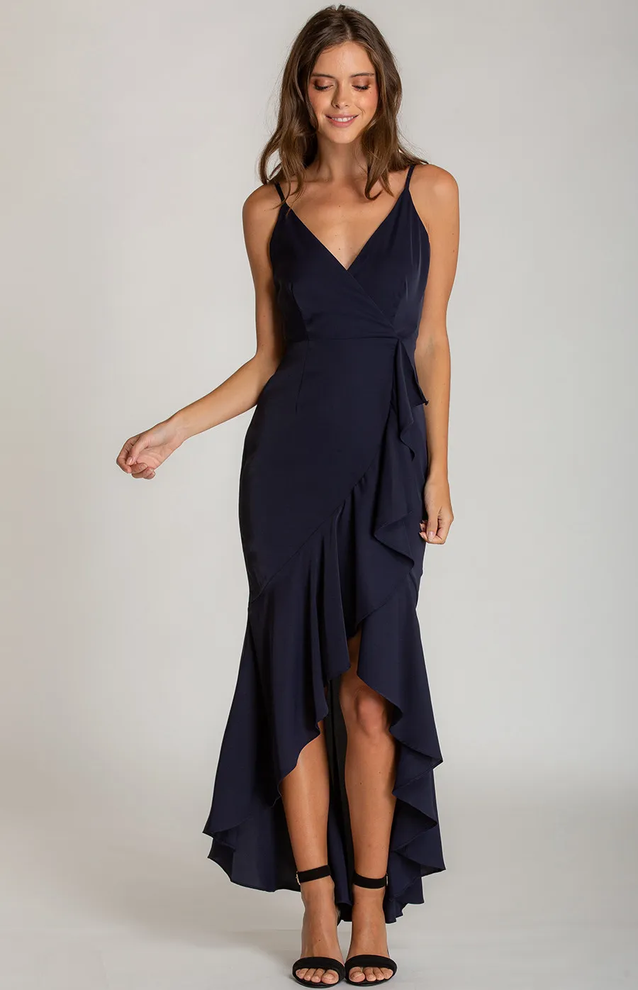  V-neckline Formal Dress with Waterfall Hemline (ADR933A)