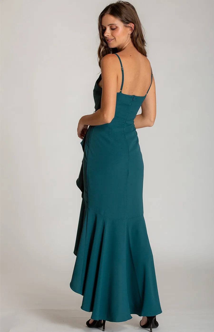  V-neckline Formal Dress with Waterfall Hemline (ADR933A)