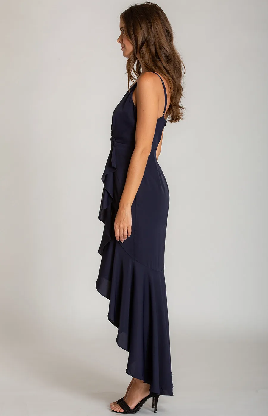  V-neckline Formal Dress with Waterfall Hemline (ADR933A)