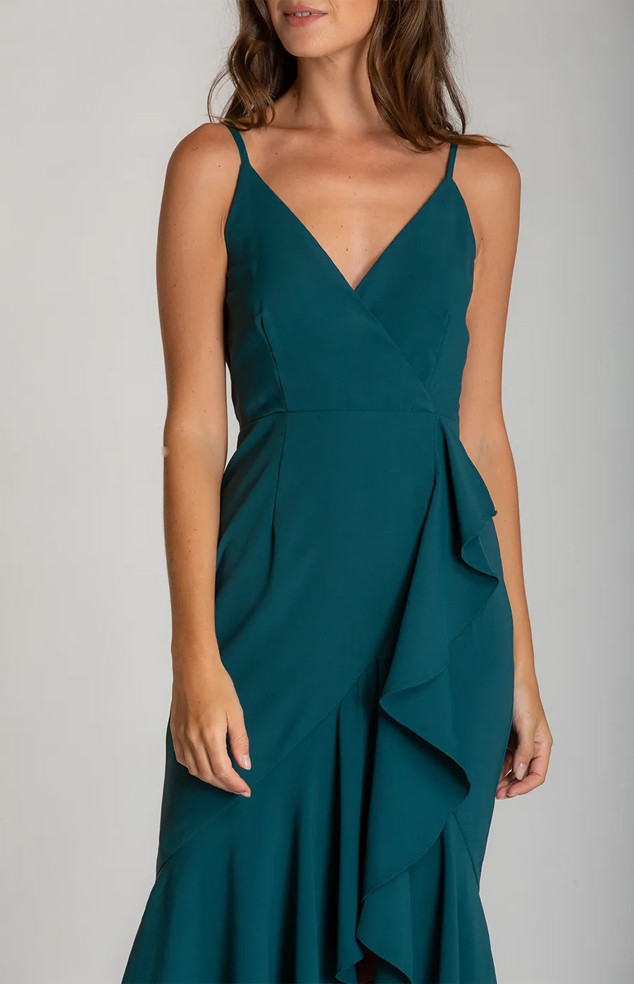  V-neckline Formal Dress with Waterfall Hemline (ADR933A)