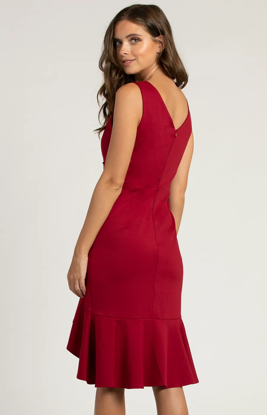 V-Neckline Sleeveless Dress with Ruffle Detail (ADR938A) 