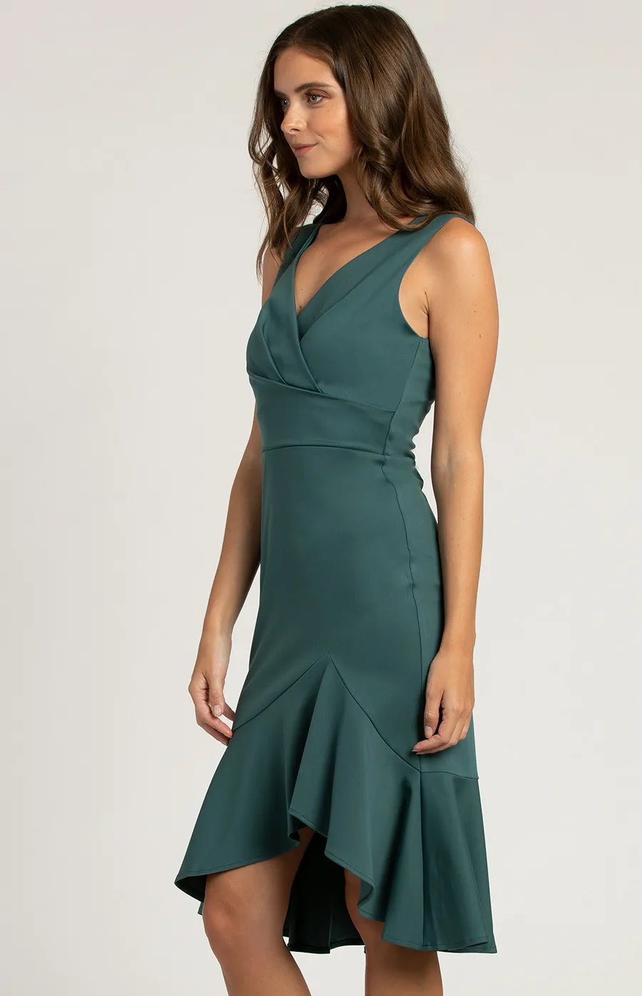 V-Neckline Sleeveless Dress with Ruffle Detail (ADR938A) 