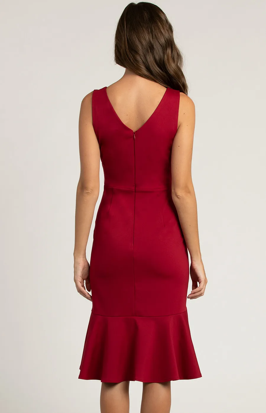 V-Neckline Sleeveless Dress with Ruffle Detail (ADR938A) 