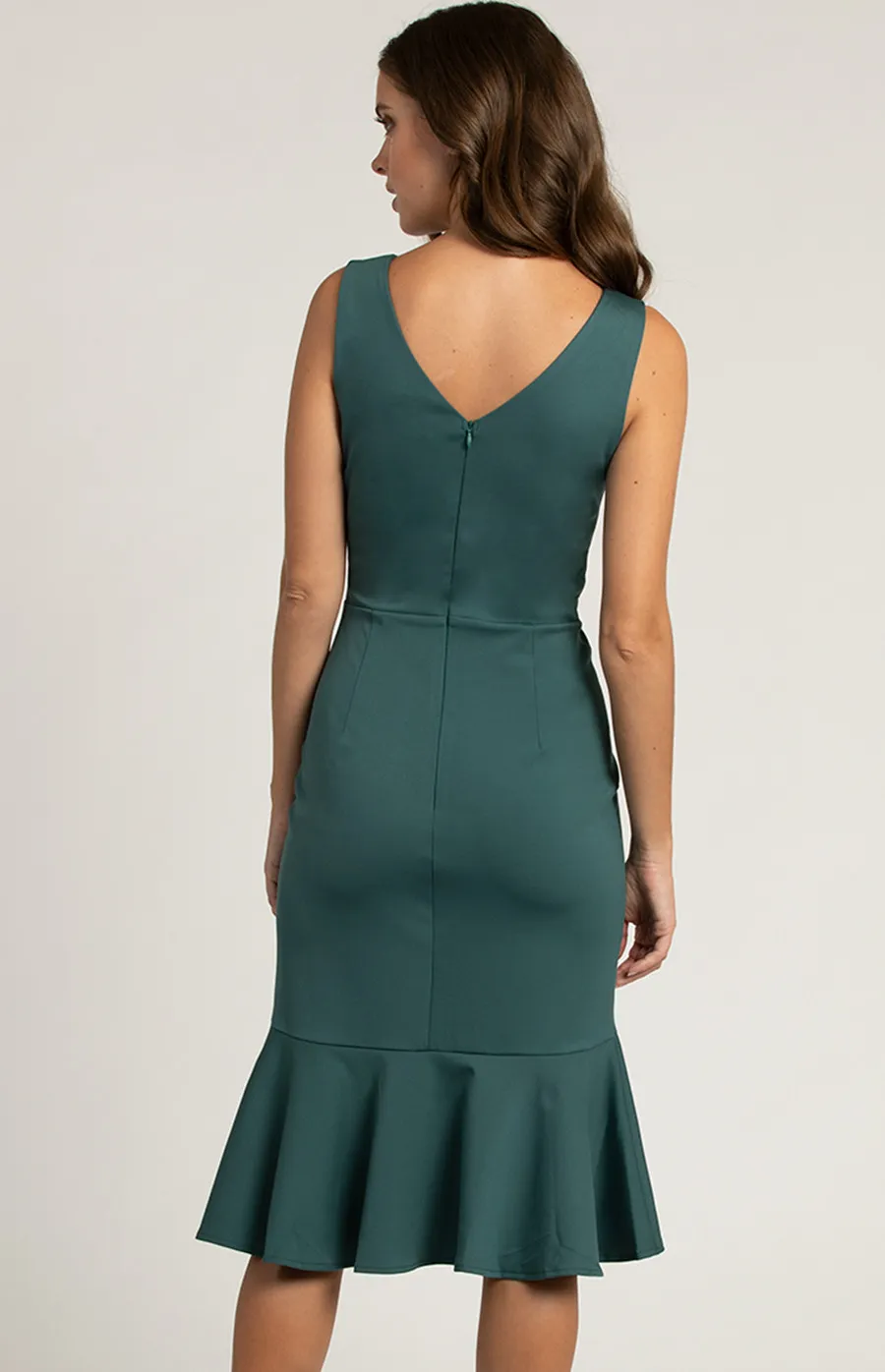 V-Neckline Sleeveless Dress with Ruffle Detail (ADR938A) 