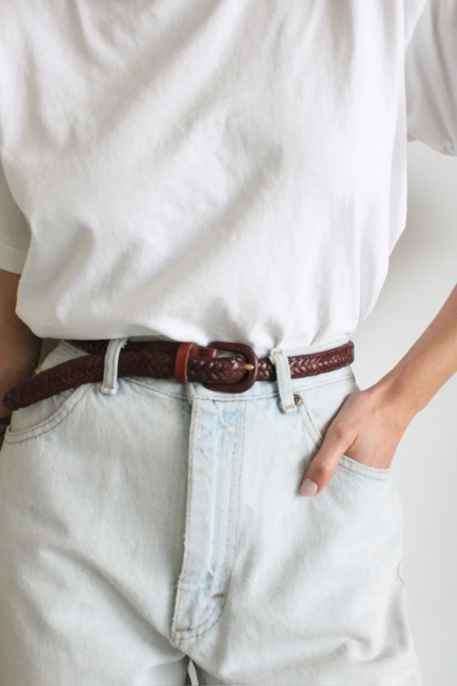 Vintage Brown Braided Leather Belt