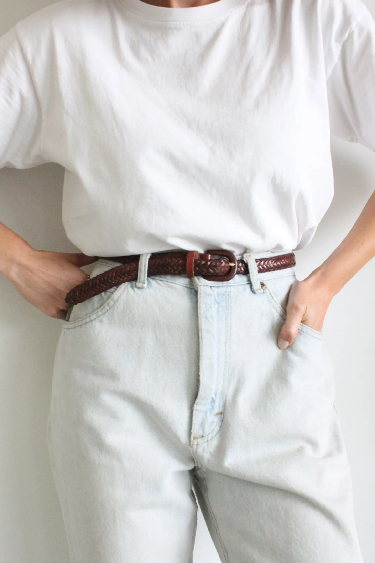 Vintage Brown Braided Leather Belt