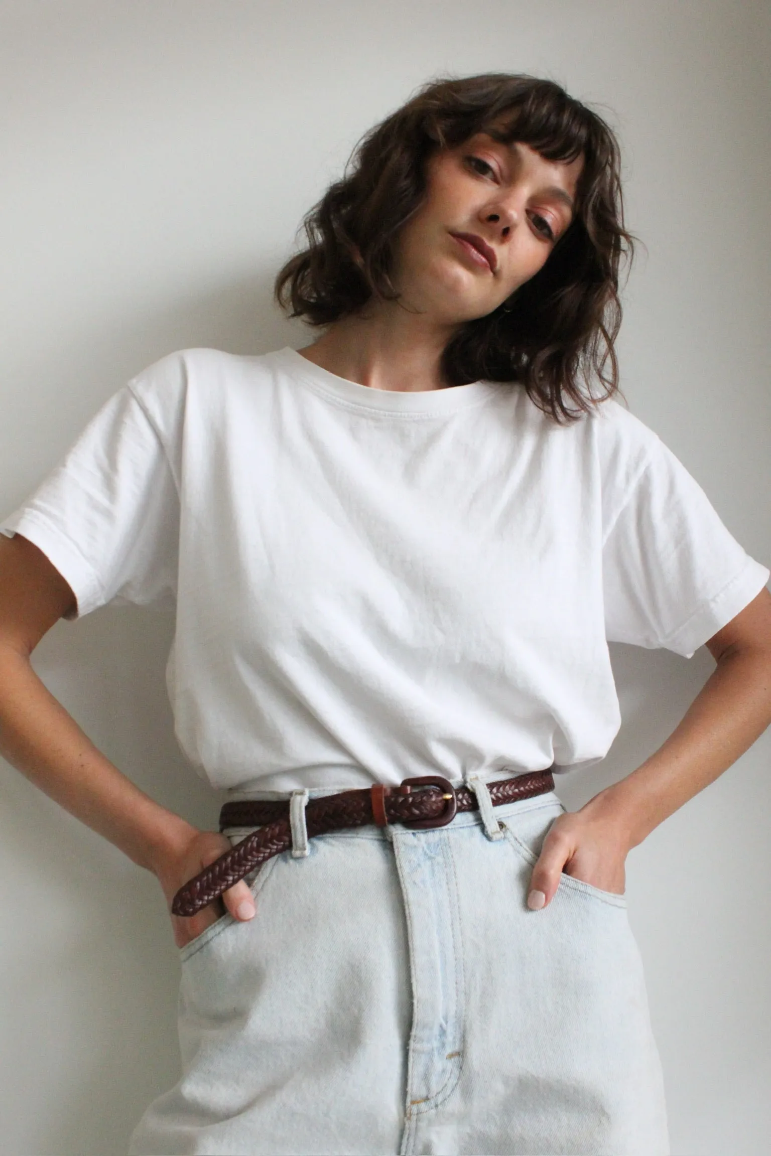 Vintage Brown Braided Leather Belt