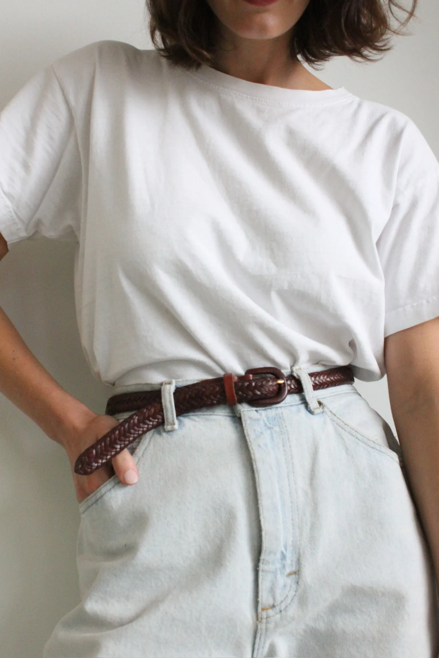 Vintage Brown Braided Leather Belt