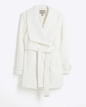 White Short Belted Wrap Coat