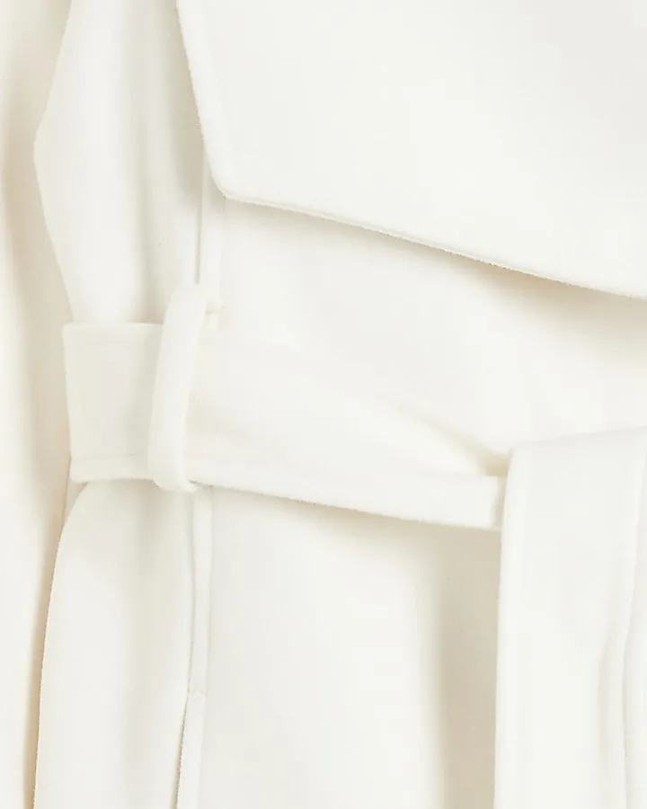 White Short Belted Wrap Coat